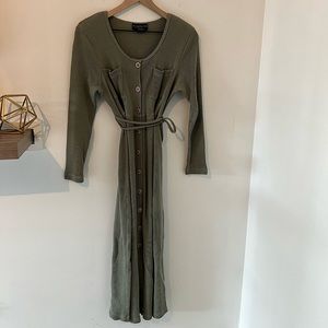 Green waffle knit sweater dress, L